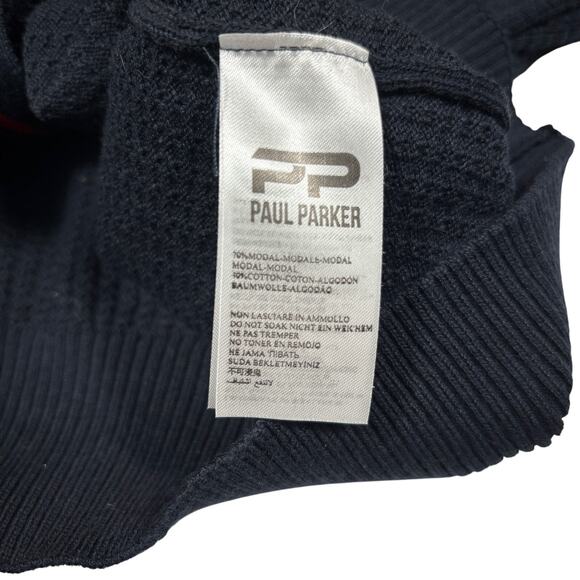 Paul Parker Men's XL Knit Full Zip Modal Cotton Sweater Navy Red White Striped - Picture 6 of 8